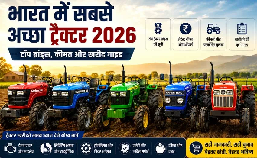 भारत में सबसे अच्छा ट्रैक्टर 2026 खेत में किसान ट्रैक्टर चला रहा है